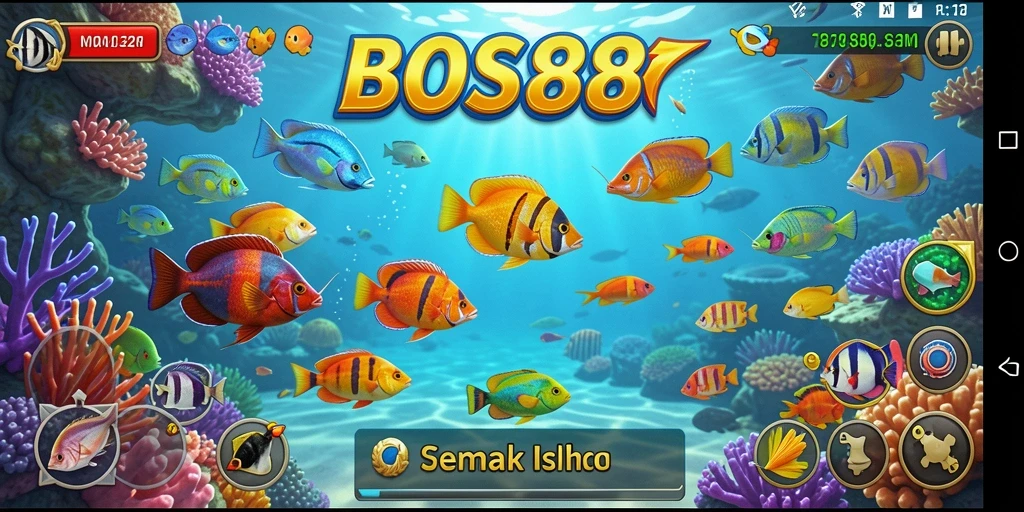 Screenshot utama BOS88 menampilkan aksi menembak ikan yang seru.