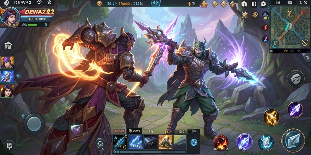 Gameplay seru DEWA22 dengan karakter unik dan pertarungan mendebarkan.