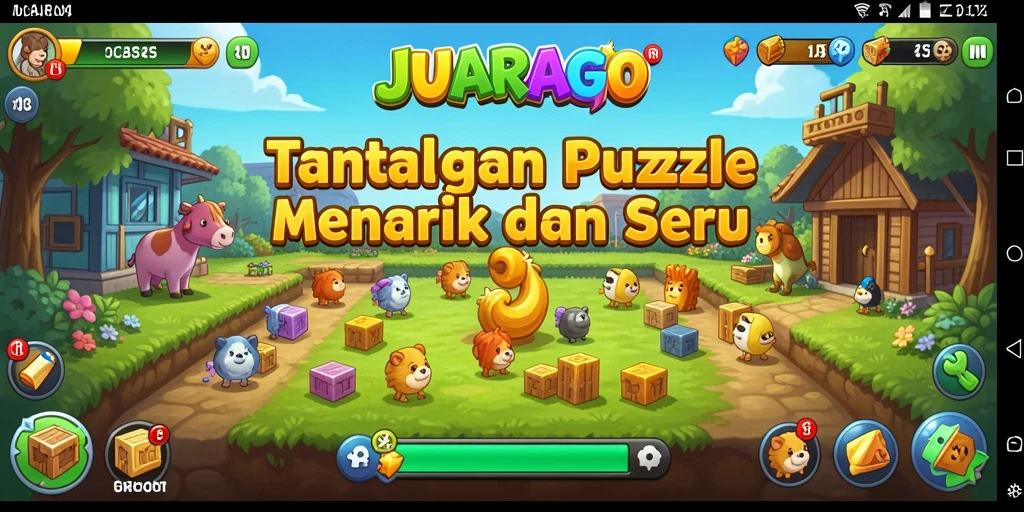 Tampilan gameplay JUARAGO yang seru dengan teka-teki menarik.