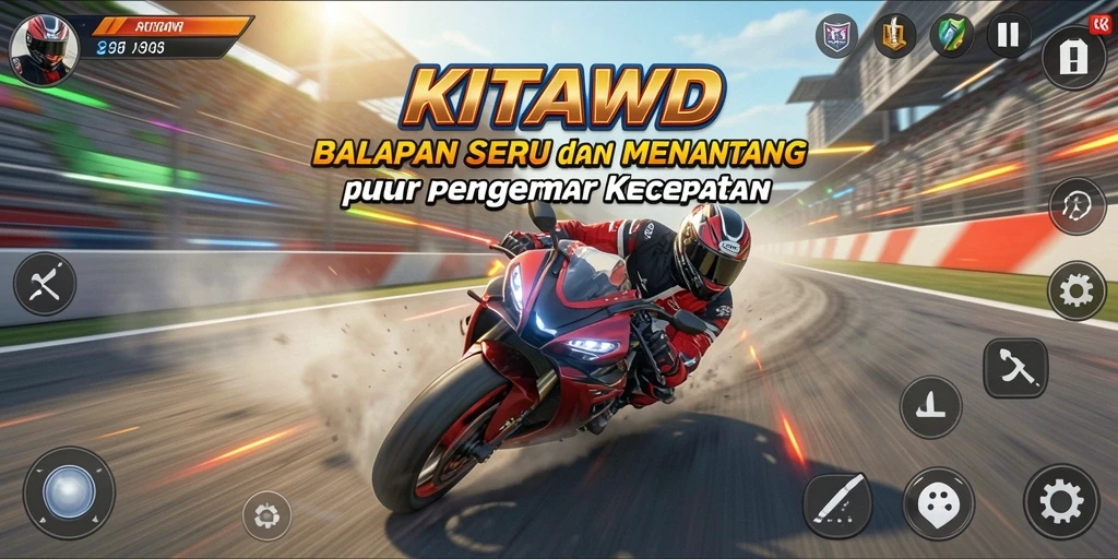Tangkapan layar permainan KITAWD menampilkan aksi balapan yang mendebarkan.