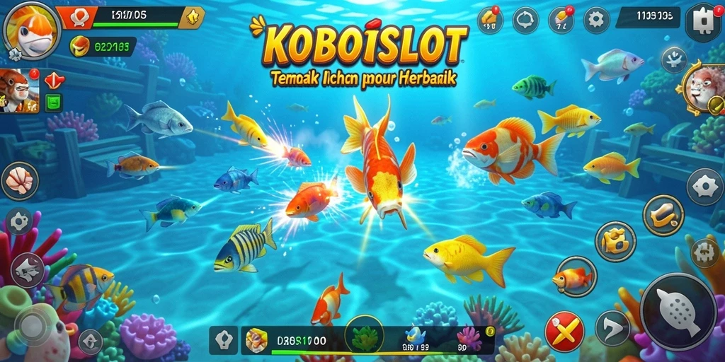 Tampilan gameplay KOBOISLOT dengan beragam ikan untuk ditangkap.