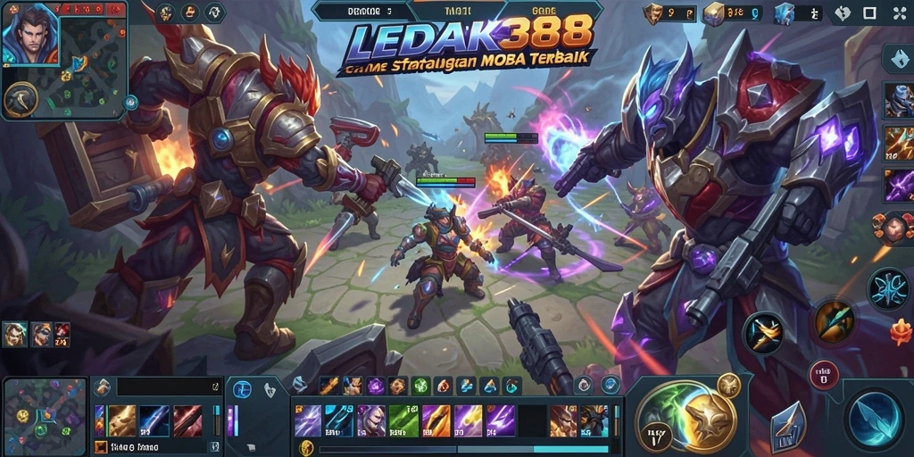 Tampilan seru dari gameplay MOBA LEDAK388 dengan aksi pertarungan intens.
