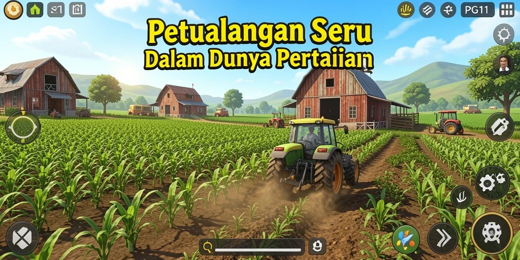 Screenshot gameplay PG11 yang menampilkan aktivitas bertani dan merawat hewan.