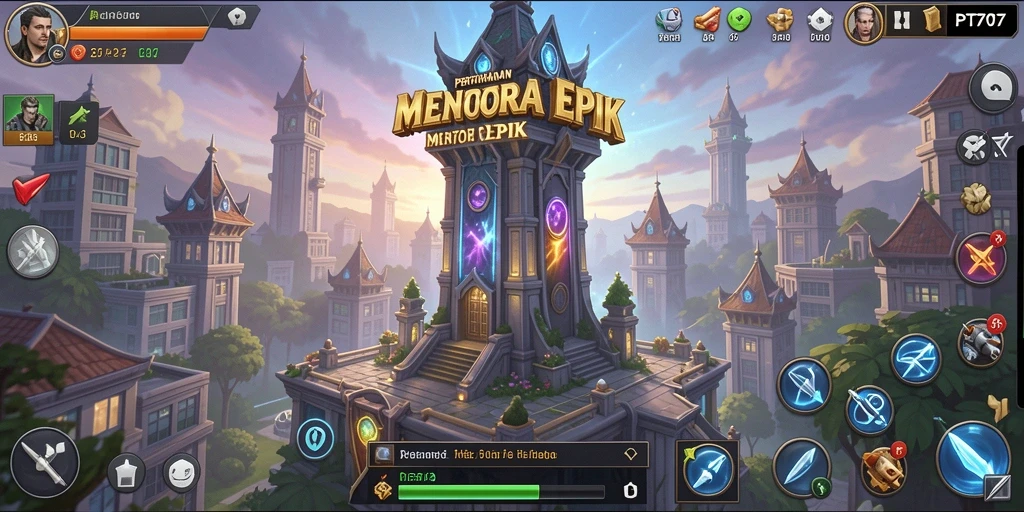 Screenshot gameplay PT707 menunjukkan menara yang siap bertempur melawan gelombang musuh.