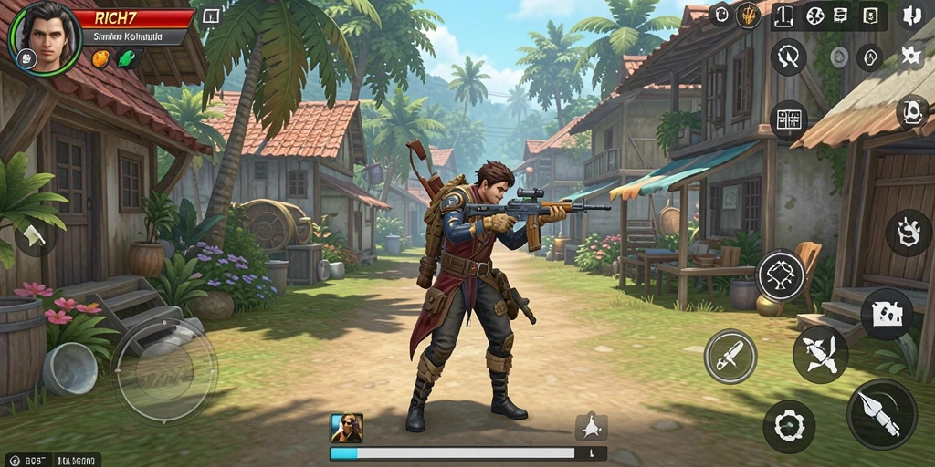 Screenshot utama RICH7 menampilkan gameplay simulasi yang menarik.