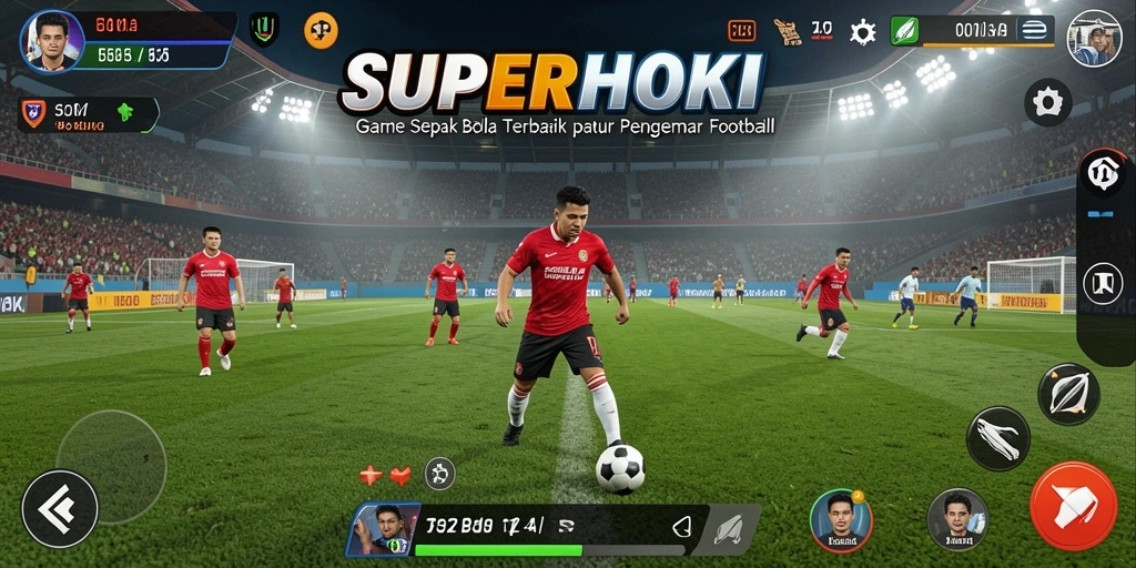 Tampilan gameplay menarik dari SUPERHOKI dengan aksi sepak bola nyata.