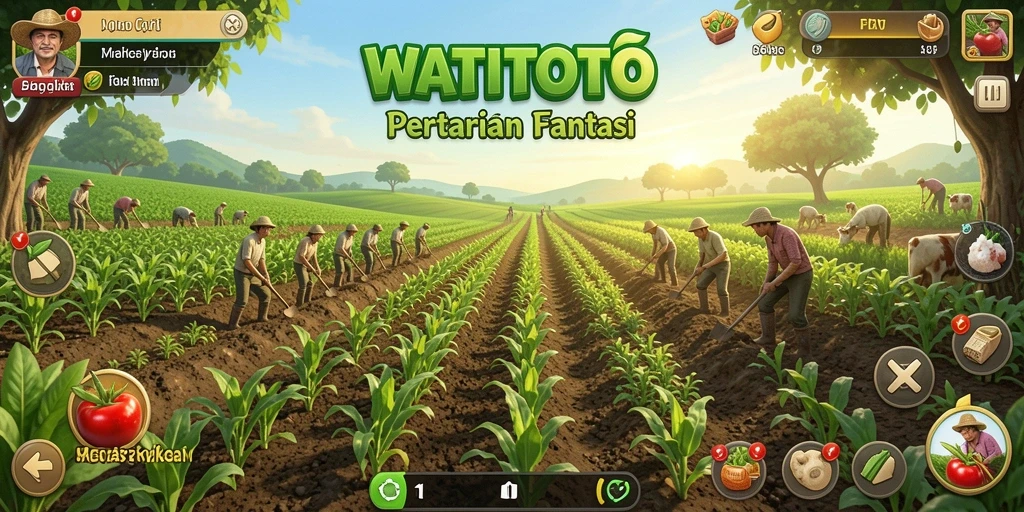 Tampilan gameplay WATITOTO dengan ladang yang subur dan hewan peliharaan.