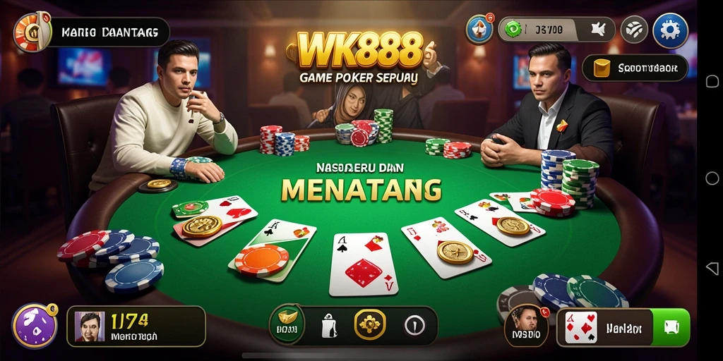 Tampilan utama gameplay Poker yang menegangkan di WK888.